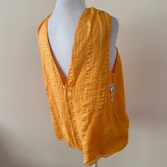 FRAME Twisted V Neck Orange Silk Sleeveless Blouse - Picture 6 of 8